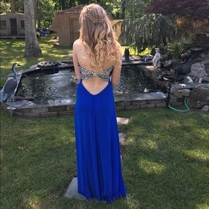 Blue Strapless Sparkly Prom Dress